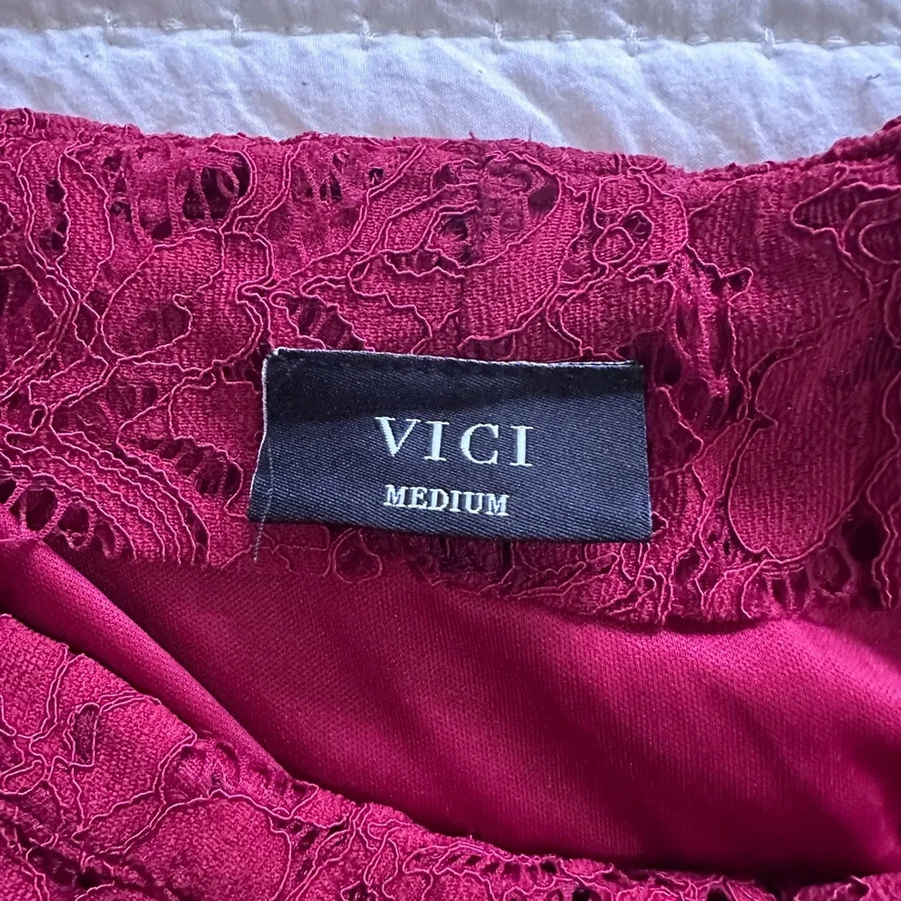 Vici Off-Shoulder Burgundy Lace Dress - Picture 2 of 3